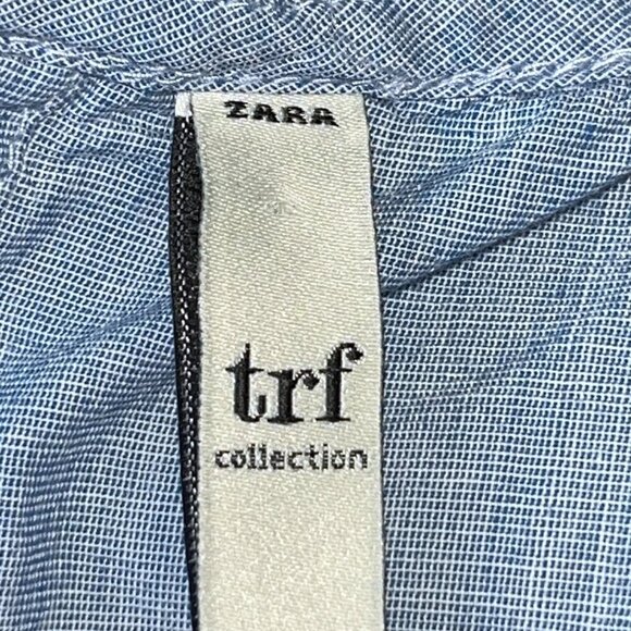 ZARA Embroidered BOHO Peasant Top Blue Floral Pom Poms Beaded Puff Sleeves  XL - Picture 9 of 11